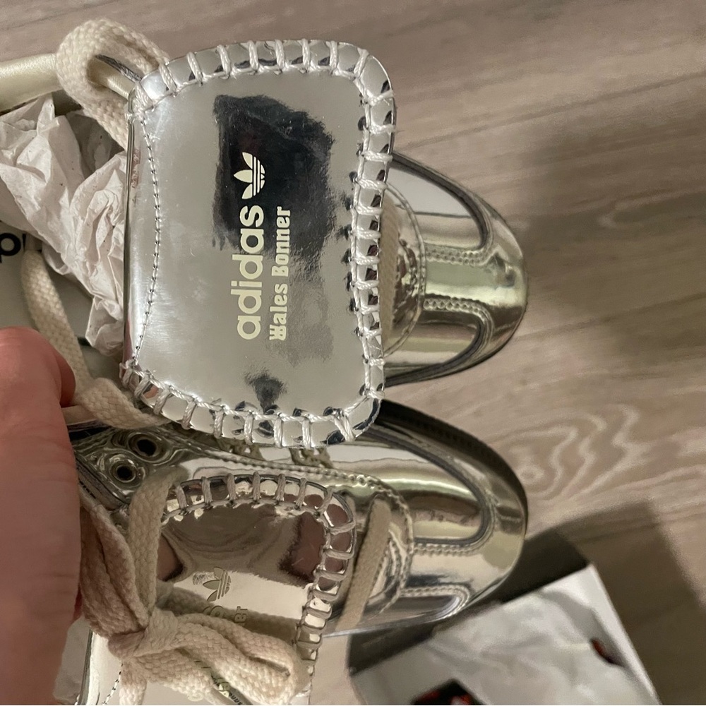 adidas Women's Silver Metallic Samba Sneakers - Picture 3 of 4